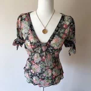 Anthropologie Sheer Floral Top